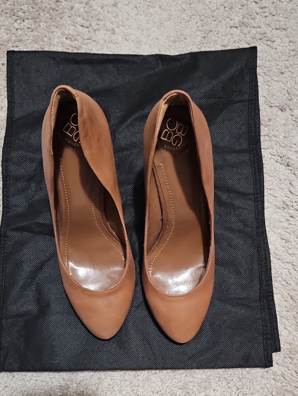 BCBG Tan Pointed-Toe Leather Pumps